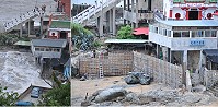 102年颱風巨浪把這戶民宅冷氣沖走(右下圖),105年興建擋浪牆防颱(左上圖)。(圖/文:陳鵬雄)