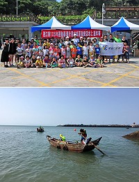 「105年運動i臺灣-水域運動樂活水上嘉年華」繼續歡樂體驗與精彩賽程,吸引百餘位鄉親上午趁著好天氣前往參加,搖櫓趣味競賽競爭相當激烈。(圖/文:曹重偉)