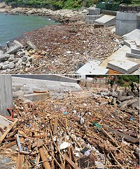 　這波閩江氾濫帶來海漂垃圾夠大量，不僅鐵板澳口淪陷，19日當天同屬南面澳口的津沙、馬港也都遭殃；鄉長陳振國表示已掌握災情，會接續處理。（圖：曹重偉、徐文鋒）