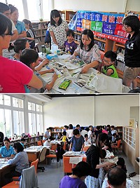 「閱讀起步走」系列活動之「生命故事創意DIY手作閱讀禮袋蝶谷巴特」及「家庭閱讀樂趣」在中正圖書館溫馨登場,邀請知名手作故事繪本講師賴岱伶老師指導,爆滿的親子讓現場熱鬧滾滾。(圖/文:曹重偉)