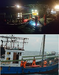 大陸燈火船越界,馬祖海巡隊北竿白廟外海取締查扣。(圖:馬祖海巡隊提供)