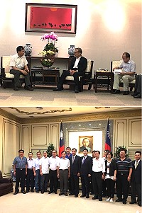 　連江縣府會、立委28日聯袂拜會立院、行政兩院陳情交通改善案，上圖為與行政院長林全會談，下圖為與立院院長蘇嘉全會談後合影。（圖：連江縣政府）