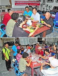 　高齡友善城市關懷據點銀髮族活動食在健康銀得樂活共餐活動昨日上午在光武堂溫馨登場，縣長劉增應也到場與年長鄉親寒暄問候，共享美食、閒話家常，肯定這樣的社區活動呈現高齡友善氛圍。（圖／文：曹重偉）