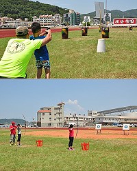 原住民傳統競技體驗營登場,大人小孩搶先體驗,今日將正式站開各項競賽。(圖/文:馮紹夫)