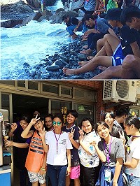 第二天的走讀東引學習之旅,民和國中師生一行人到西引島東澳體驗親水樂趣,並品嚐北疆特調霜淇淋。(圖/文:陳其敏)