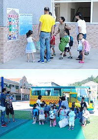 介壽附幼昨日開學,本學期共有203位幼生入學,學生在家長陪同下開心上學。(圖/文:楊凱棻)