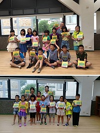 作家林存青送書到仁愛國小,鼓勵學生勇於追夢,全校師生感謝林存青和其他贈書人的愛心。(圖:王建華提供)