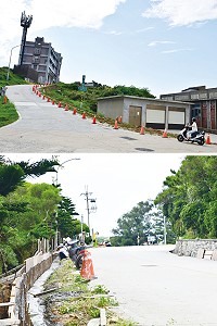 　東引鄉中正路、南澳路施工增設人行石板步道，鄉公所籲請駕駛人行經施工路段減速慢行。（圖／文：陳其敏） 
