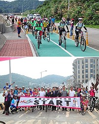 　台灣自行車節首度於馬祖舉辦，55位車友挑戰馬祖陡坡，縣長劉增應、馬管處長王忠銘熱情歡迎。（圖／文：馮紹夫）