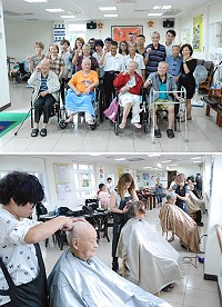 北市金鑽髮型(DIAMOND Hair salon)馬祖義剪活動7日來到大同之家,為20多位長者義剪。(圖/文:楊凱棻)
