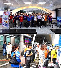 第6屆離島縣聯合運動會連江縣代表隊8日上午啟程由總幹事陳冠人局長先行帶隊進駐,澎湖縣政府離島運大會在機場迎接,並安排選手入住。(圖:連江縣政府教育局提供)