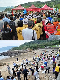 　台電公司馬祖區處配合該公司全國淨灘活動，10日上午9時在珠螺海灘同步舉辦；地區軍方、公部門及民間社團參與踴躍，縣府秘書長張龍德代表縣長劉增應前往致意，並與軍民一起動手撿垃圾。（圖／文：曹重偉）