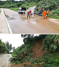 10日晚間至凌晨馬祖下起豪大雨,各島皆有路樹傾倒、土石淤積、坍方等災情傳出,清潔人員也立即前往整理,讓交通恢復順暢。(圖:陳鵬雄、馮紹夫)