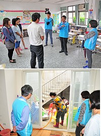 謝春福會同疾管課同仁前往介壽幼兒園訪視,受到校長吳健忠及幼兒園主任楊明珠等人的歡迎;發現員工執行消毒的動作相當確實及熟稔,而且都有建立SOP,期勉員工們持續落實消毒工作,不要灰心。(圖/文:曹重偉)