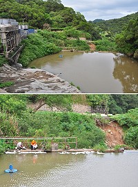暴雨侵襲馬祖,勝利水庫上方水源區遭受土石坍方、小規模漏油影響,緊急處理後應不致於造成影響。(圖/文:馮紹夫)