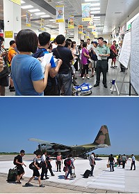 颱風「莫蘭蒂」過後,立榮航空、C130軍機搶飛一天,到了傍晚已無滯留旅客。(圖/文:馮紹夫)