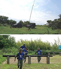 　（上圖）通資連官兵俐落的進行天線架設作業。（下圖）憲兵排弟兄測驗時動作純熟。（圖／文：陳又傑）