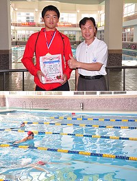 105年體育季縣長盃游泳分齡錦標賽暨親子男女游泳體驗活動珠螺游泳池登場,各方好手角逐佳績;馬中高三學生中田志威包辦4面金牌,並打破2項紀錄。(圖/文:馮紹夫)