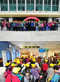 慶祝老人節,民政局今年特別規劃105年老人節縣外政經參訪活動,86位老人家歡喜出遊;縣長劉增應、立委陳雪生、議長張永江等人率團前往,出發前與全體團員們一起合照留念。(圖/文:曹重偉)