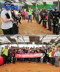 體育季漆彈大賽五人制對抗賽開打!各隊不分原本職業奮勇射擊,戰況相當激烈。冠軍戰是超資深冠軍常客鼎鑫出戰介壽國小2,漆彈委員會主委曹爾章特別為決賽主持開戰儀式。(圖/文:曹重偉)