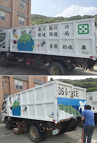 車體彩繪添新貌、資收展現新氣象!環保局特邀邊城振輝老師,把車身當作畫布,彩繪上屬於馬祖地方特有的圖案。(圖/文:曹重偉)