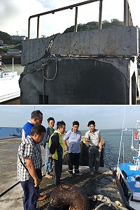 議員陳貽斌邀請港務處處長林志豐、工務局李承翰及西莒港務站站長黃德興共同會勘,為西莒碼頭設施及船隻停靠問題尋求解決之道。(圖/文:宋幸儒)
