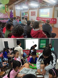 縣府環保局低碳減廢四鄉巡迴宣導,傳遞多元環保新知,老師傳授低碳減廢小技巧,指導在校師生一同製作手抄紙。(圖:連江縣政府環保局)