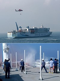 「臺馬之星」執行海難災害防救演習,海陸空動員近200人參演,過程逼真。(圖:連江縣政府交通局提供)