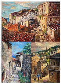 曹松清作品《午炊閩東》(上)、《午后》(下左)、《山城》(下右)。 (圖:曹松清提供)