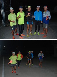 雲林飛虎常跑協會5位馬拉松好手昨日清晨5時齊聚福澳運動場,為今日的馬拉松賽預先試跑。(圖/文:楊凱棻)