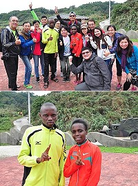 2位肯亞選手Dorcas、Cosmas抵馬參賽,許多參賽者看見肯亞好手身影紛紛合影留念。(圖/文:馮紹夫)