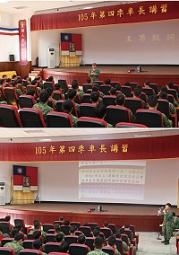 (上圖)唐副參謀長對車長講習幹部工作指導。(下圖)承辦單位宣導行車安全注意事項。(圖/文:吳誌益)