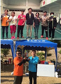 105年莒光「戒菸盃」慢速壘球賽,議員陳貽斌代表頒獎冠軍隊(下圖);羽球賽得獎選手合影留念。(圖:莒光鄉公所提供)