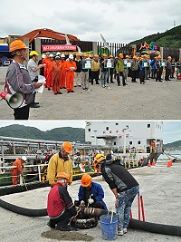 　台電珠山電廠進行年度海洋油污緊急應變演練，過程逼真嚴謹。（圖／文：馮紹夫）