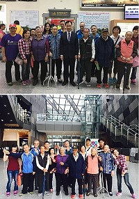 大同之家長輩快樂出遊,由大同之家主任池瑞萍率隊,8位長者參加,昨日上午縣長劉增應特別前往機場向長者們送機,祝福他們旅途愉快。(圖:大同之家提供)