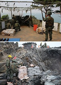 (上圖)模擬敵入侵,以防衛性武器進行攻擊。(下圖)M249機槍以防護射擊向目標發起攻勢。(圖/文:陳政宏)