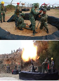  　（上圖）參演官兵做好射擊前整備。（下圖）實彈射擊威力震撼。（圖／文：謝佳熹）