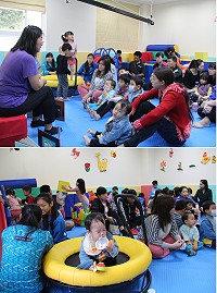 縣府民政局和伊甸基金會19日舉辦活動,帶領家長認識感覺統合和親子一起快樂讀繪本。(圖/文:吳嘉榮)