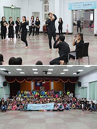 　台藝大師生昨天在介壽國中小進行《馬祖21號》戲劇展演，精彩演出獲得全場熱烈掌聲。（圖／文：吳嘉榮）