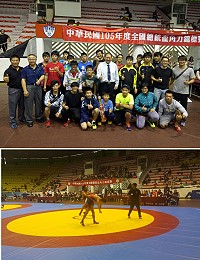 105年度全國總統盃角力賽圓滿結束,馬祖角力隊共拿下3金4銀8銅,賽後與角力協會理事長張聰榮(上圖圖中)合影留念。(圖:教育局提供)