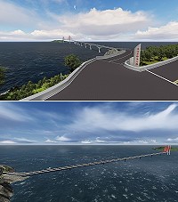 縣府建設局南北竿跨海大橋進行可行性評估結案報告修正簡報,加入金門、中國橋梁工程分析評估,評估經費約需80億元。(圖:縣府建設局)