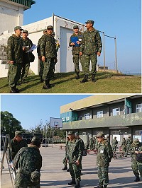 (上圖)楊指揮官視導憲兵排運動設施。(下圖)聽取南竿步兵連任務簡報。(圖/文:范智傑)