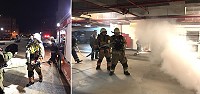 連江縣消防局介壽分隊聯合南竿分隊及義消大隊辦理介壽停車場夜間搶救演練,過程逼真嚴謹。(圖:消防局提供)