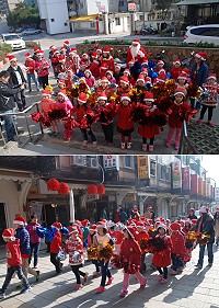 　中正國中小國小部學生昨日下午前往清水及馬港社區報佳音，傳遞聖誕祝福。（圖／文：楊凱棻）