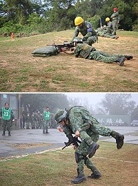 　上圖：實彈射擊。下圖：傷患搬運。（圖／文：范智傑）