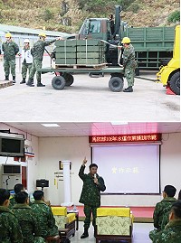 (上圖)示範快捷索及繫固要領。(下圖)韓參謀長主持示範觀摩。(圖/文:范智傑)