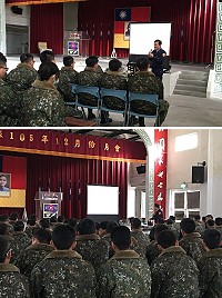 莒光警察所前進莒光守備大隊做反詐騙宣導。(圖/文:宋幸儒)