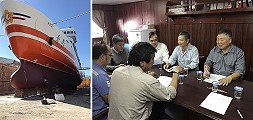 　掌握「臺馬輪」歲修進度，馬祖連江航業董事長林德建等人前往花蓮港實地勘查。（圖：馬祖連江航業提供）