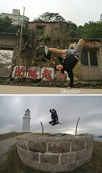 在東莒聯歡晚會演出的馬管處觀光替代役李庭富(小冰)舞藝精湛,在休假期間也走訪馬祖各島,不遺餘力的推廣觀光景點。(圖:李庭富提供)