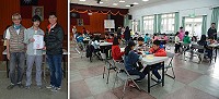 介壽國中小昨日舉辦105學年度首場圍棋成果發表競賽,校長吳健忠頒發圍棋班指導老師聘書給連江縣圍棋委員會主委林康(圖中),希望藉由舉辦校內首次正式性競賽的方式,增加學生實戰經驗。(圖/文:楊凱棻)